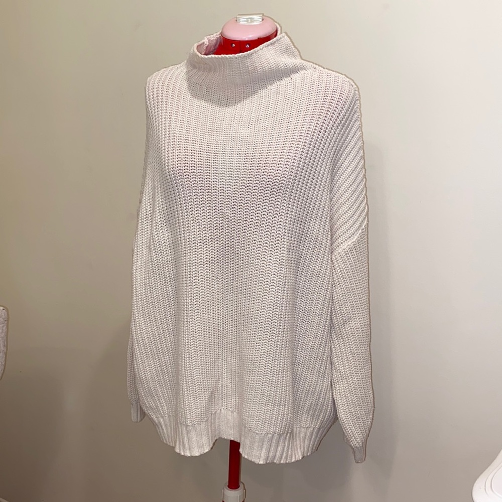 Long-sleeve cream mock neck sweater